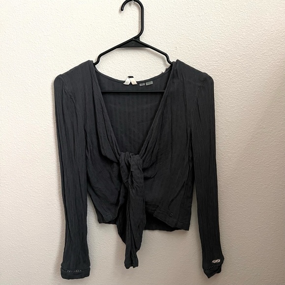 Gray Tie Long Sleeve Top - Picture 1 of 4